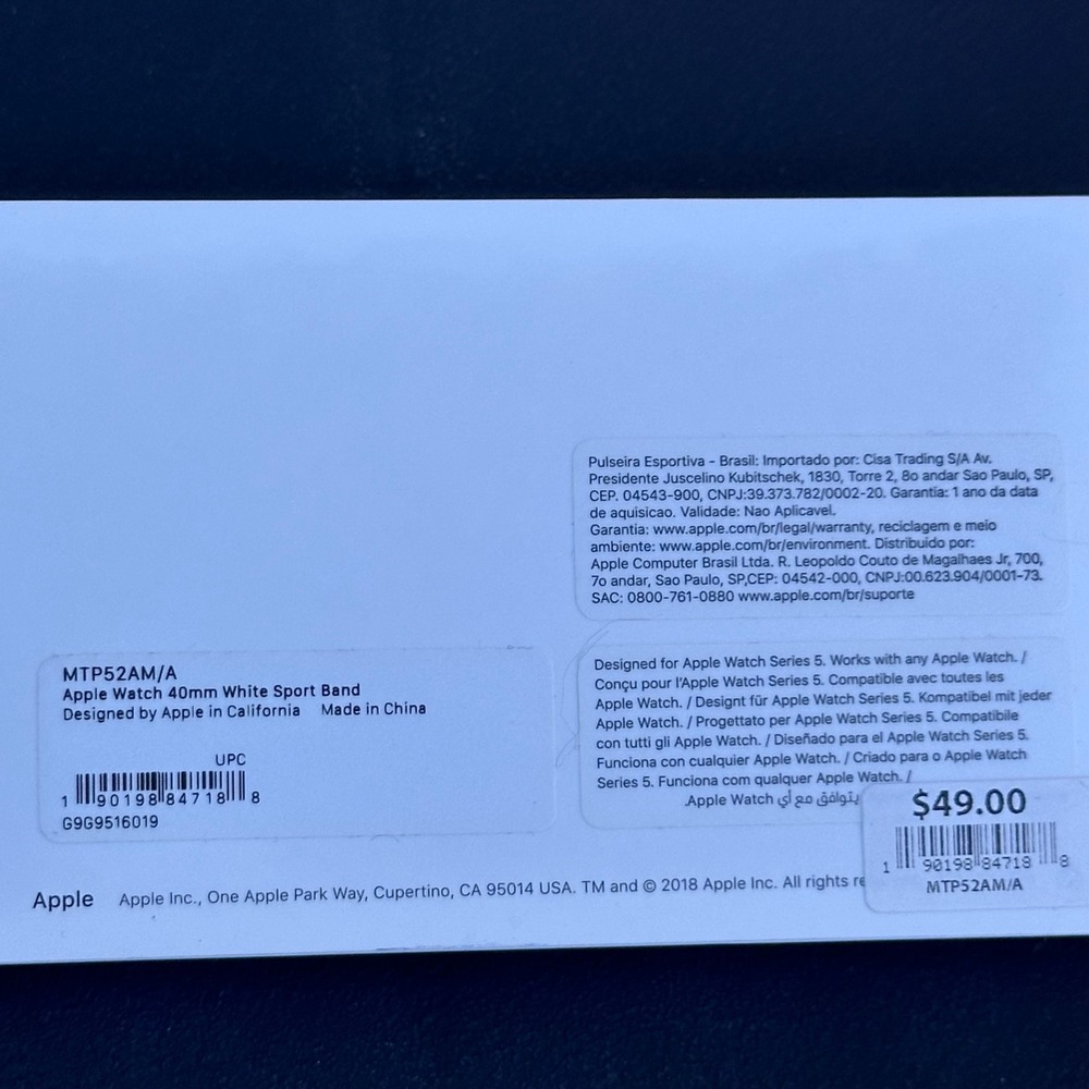 Apple Watch 40mm White Sport Band MTP52AM/A S/M & M/L Stainless Steel Pin - Picture 5 of 8